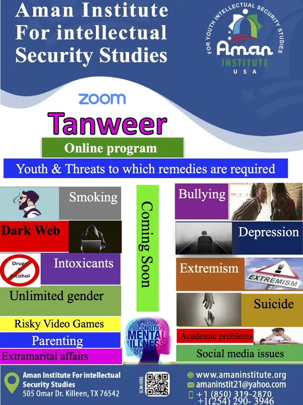 Tanweer online program flyer: Youth and the threats to which remedies are required